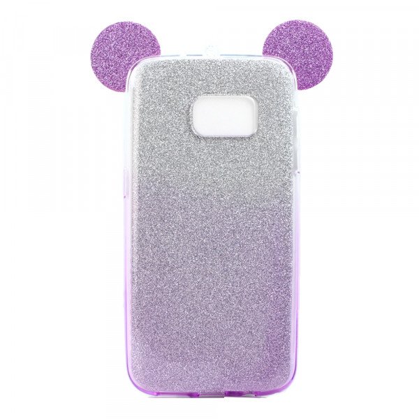Wholesale Galaxy S7 Edge Minnie Bow Glitter Necklace Strap Case (Purple)